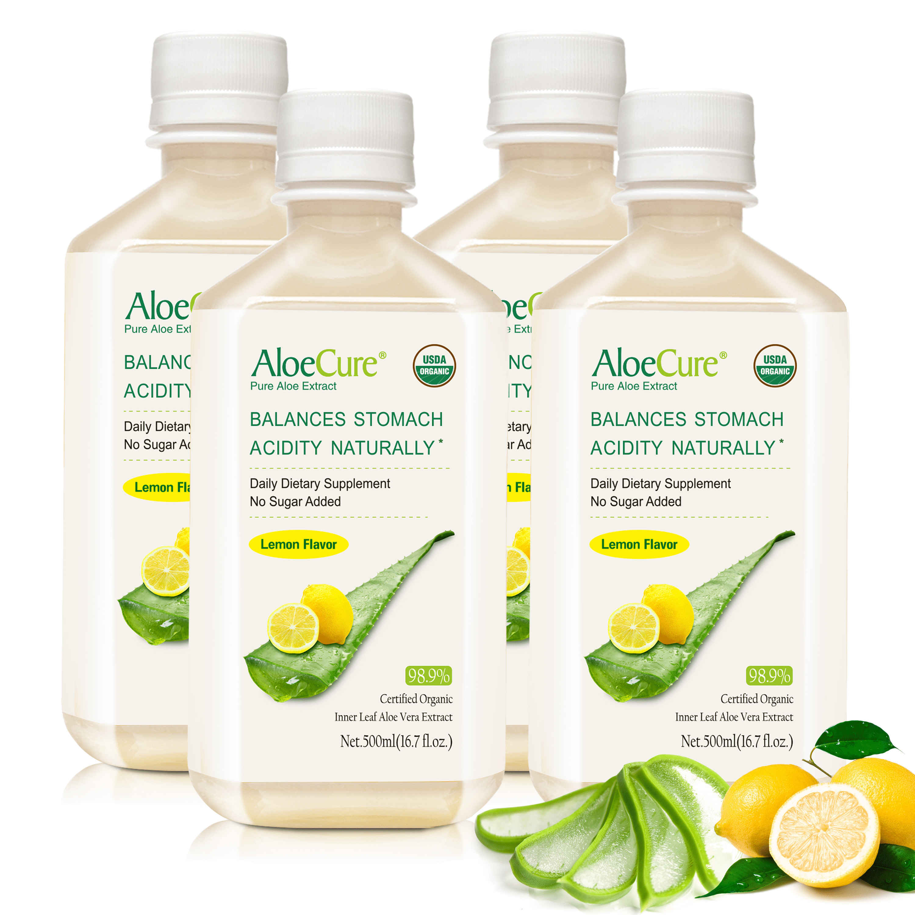 AloeCure Organic Pure Aloe Vera Juice Lemon Flavor Aloe Vera Drink Bottled Within 12 Hours of