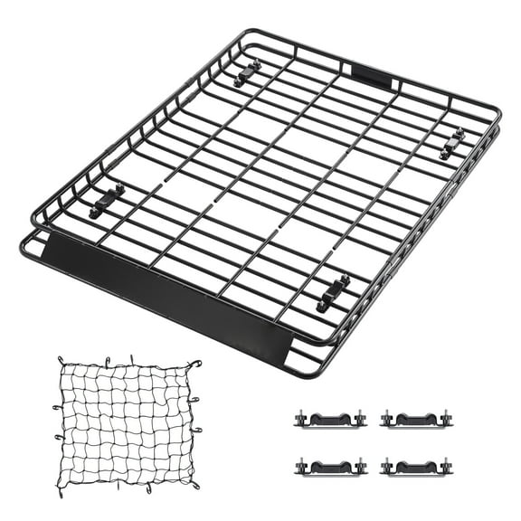 KFFKFF Universal Roof Rack Basket, 64 x 50 x 4.1 in, Rooftop Cargo Carrier with Two 35.4 x 39.4 in Cargo Nets, 150 lbs Capacity, Durable Alloy Steel with Anti-Rust Coating, Suitable for SUVs, Trucks