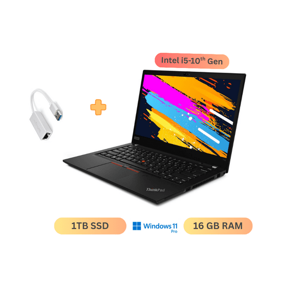 Lenovo ThinkPad T14 Gen 1 20S00039US 14" Laptop, Intel Core i5-10210U, 16 GB RAM, 1TB SSD, Windows 11 Pro, Black - Refurbished (Good)