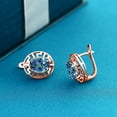 thumbnail image 3 of Gem Stone King 18K Rose Gold Plated Silver Millennium Blue Mystic Topaz Greek Key Earrings for Women (6.00 Cttw, Gemstone Birthstone, Oval 10X8MM), 3 of 3