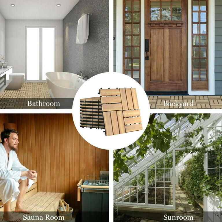 Gymax 10PCS 12'' x 12'' Acacia Wood Deck Tiles Interlocking Patio Pavers Check Pattern Gymax 10PCS 12'' x 12'' Acacia Wood Deck Tiles Interlocking Patio Pavers Check Pattern