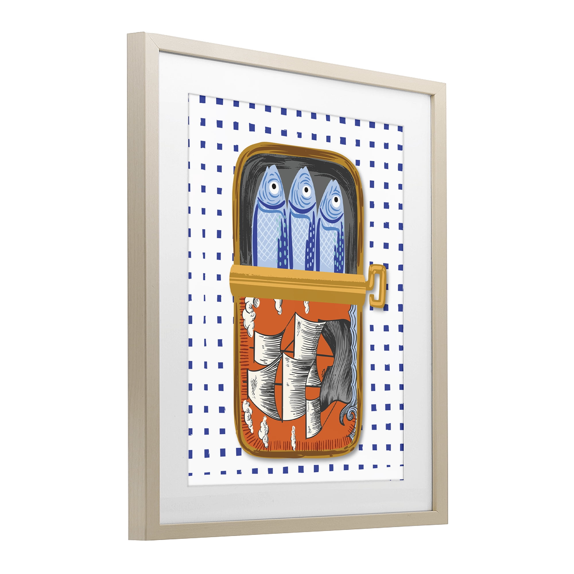 Stupell Industries Retro Nautical Sardines Tin Birch Framed Print Under Glass, design by Arrolynn Weiderhold