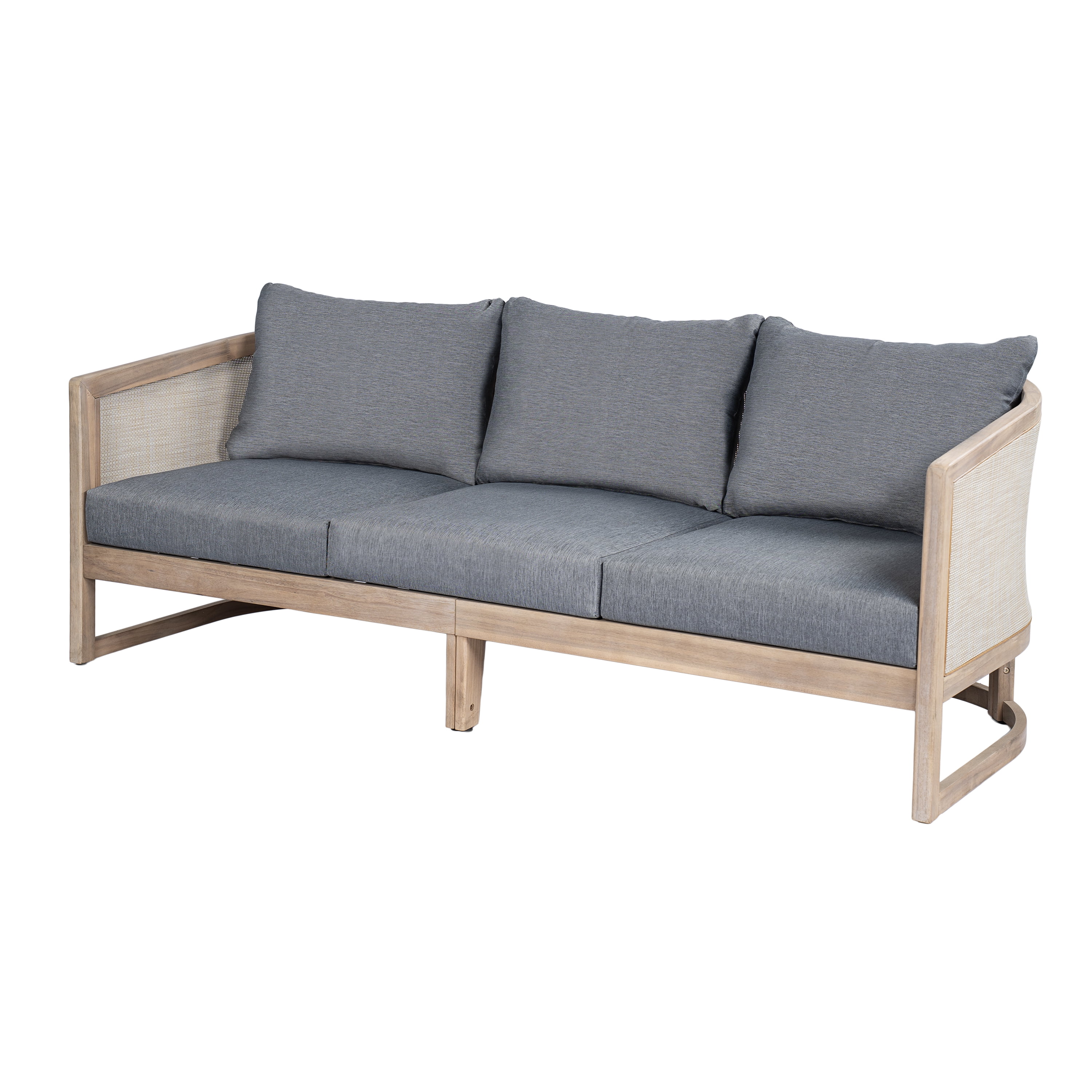 Euroco 3 Seater Outdoor Sofa Couch,Acacia Wood Patio Sofa Furniture with Cushions and Deep Seat for Garden Backyard Porch,Grey