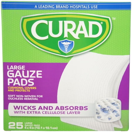 Curad Large Gauze Pads 4" x 4" 25 ea (Pack of 6)