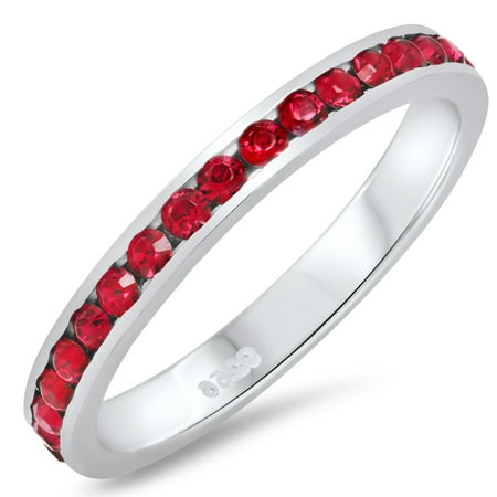 .925 Sterling Silver Simulated Garnet Red Stackable CZ Eternity Band, Size 7 + Cleaning (Best Way To Clean Silver Rings)