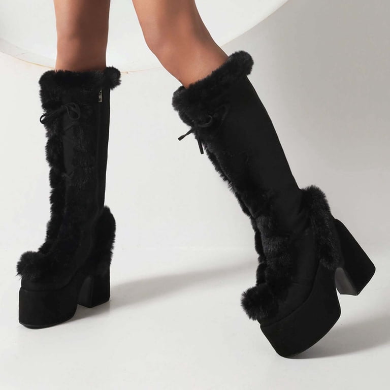 Mostsola Platform Snow Boots for Women Furry Cozy Knee High Boots