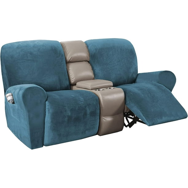 Fundas de terciopelo elásticas para sillón reclinable, 4 piezas, fundas para sillón reclinable, funda para sillón reclinable, fundas antideslizantes, ajustadas, gruesas, suaves, lavables, gris pavo real, azul, sillón reclinable
