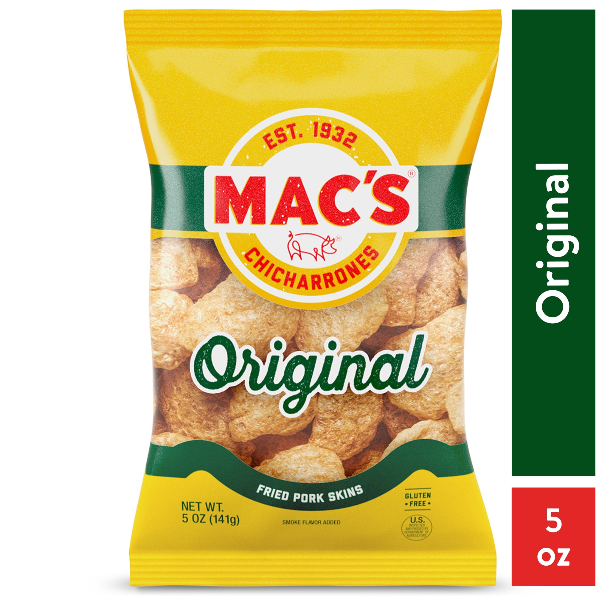 Mac's Original Crispy Fried Pork Skins, 5 oz Bag