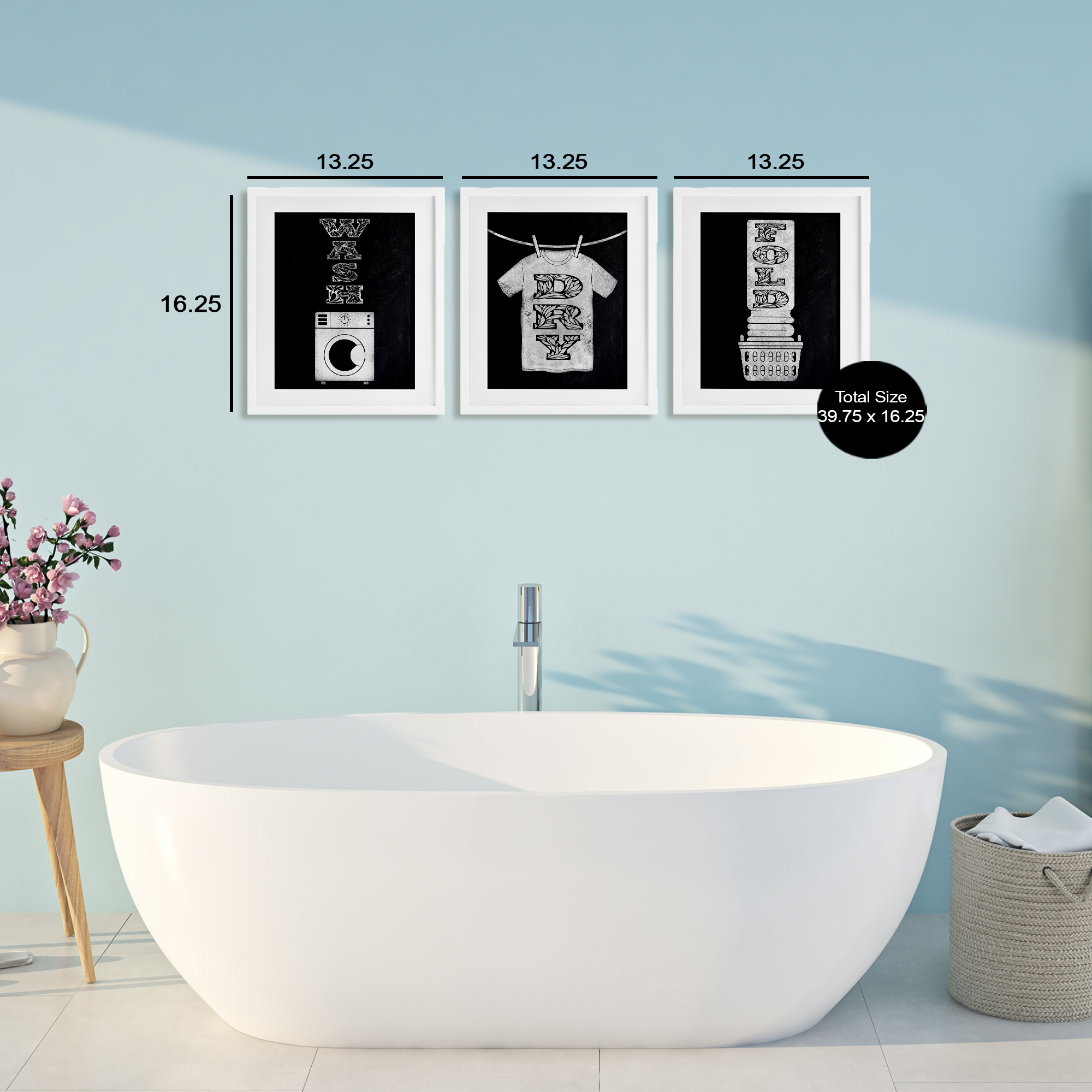 Wash & Dry Ornate Letters 3 Piece White Framed Print Under Glass Set, design by Marcus Prime