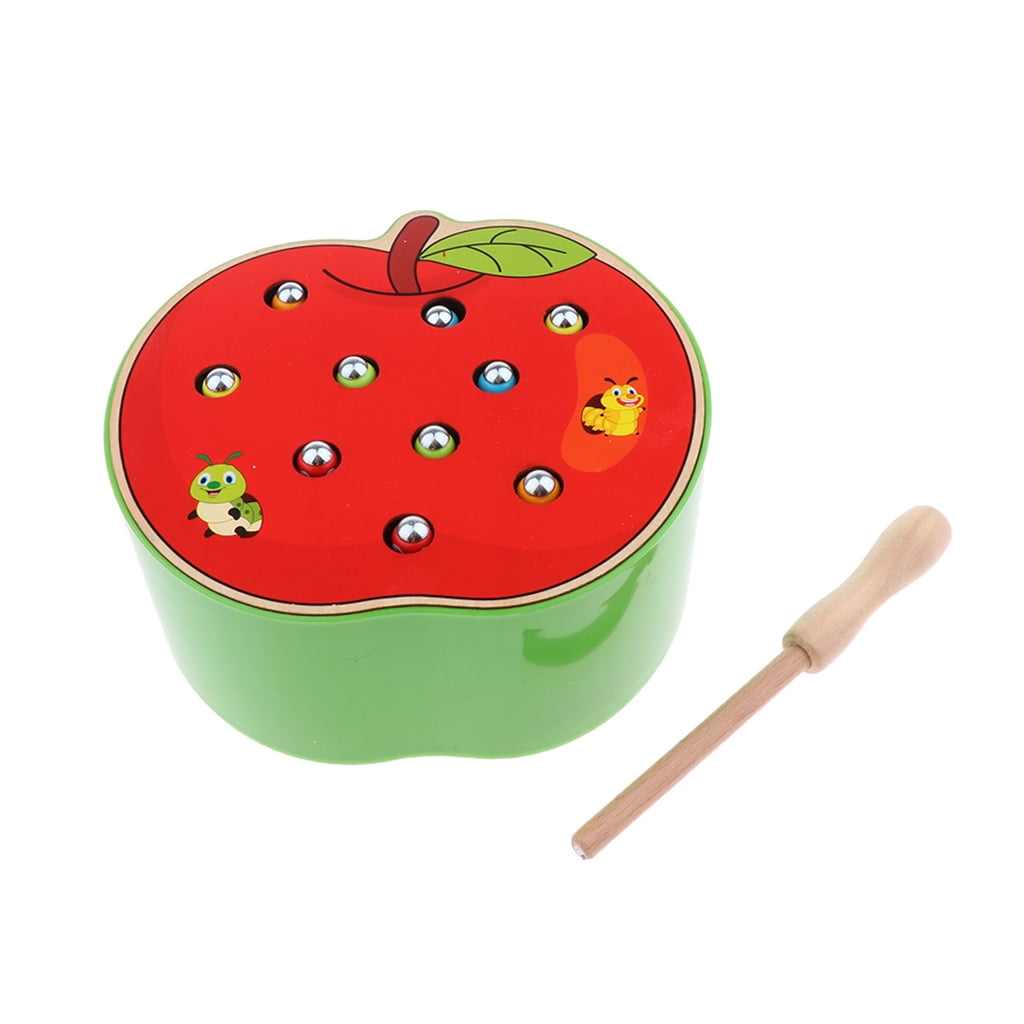 Wooden Strawberry Magnetic Catch Insects Game Toys Kids Early Education 