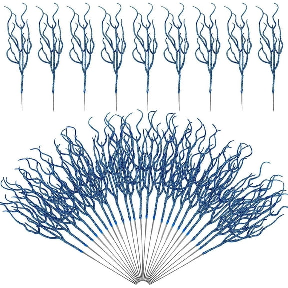 Zhuge 30 Pcs Glitter Christmas Tree Pick 13.4 x 2.7 Inch Curly Tall Tree Filler Branches Christmas Tree Sprigs and Twigs Decorations for Vase Christmas Tree Xmas Gift Wedding Decoration ，Blue