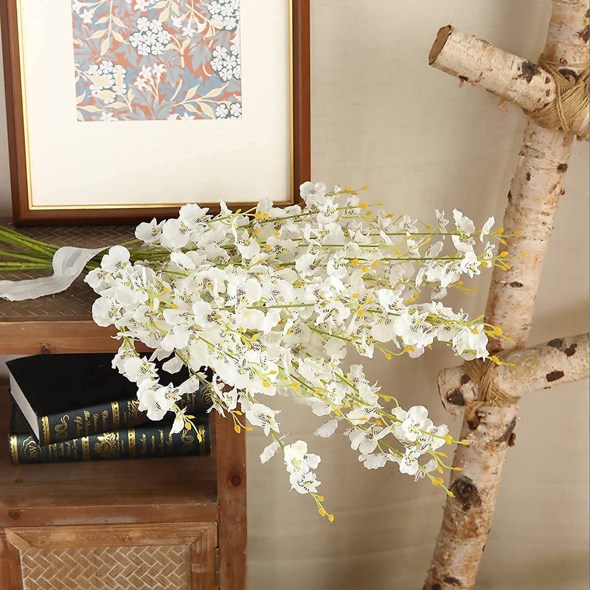 Yellow Artificial Orchids Flowers, Dried Silk Orchids, Fake Orchids Flowers Silk Faux Dancing Orchids Bouquet for DIY Indoor Outdoor Wedding Party Home Kitchen Office Decoration