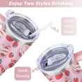 thumbnail image 5 of 40oz Cute Red Strawberry Stainless Steel Flip Straw Tumbler Spill Proof Travel Cup Double Wall Vacuum Insulated Coffee Mug with Top Handle, 5 of 6