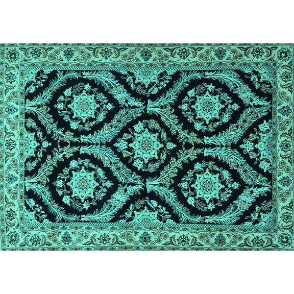Ahgly Company Machine Washable Indoor Rectangle Persian Turquoise Blue Traditional Area Rugs, 5' x 7'