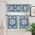 thumbnail image 2 of 3 Piece Kitchen Curtains and Valances Set Blue Boho Cafe Curtains 24 Inch Length Farmhouse Bohemian Medallion Oriental Flower Valance & Tier Curtain for Living Room Bedroom Window 54"x18"+27"x24"*2, 2 of 6