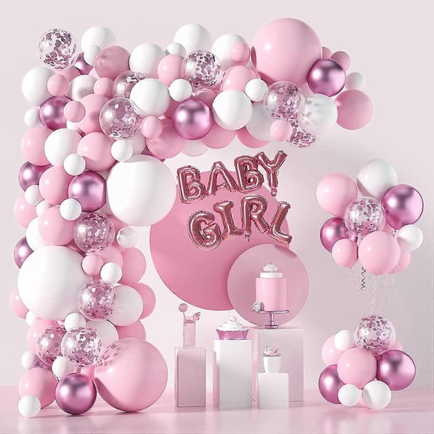 Pink And White Balloon Arch Garland Kit-121 PCS 5+12+18 Inch White Pink Baby Girl Balloons For Baby Girl Shower Decorations Birthday Engagement Party