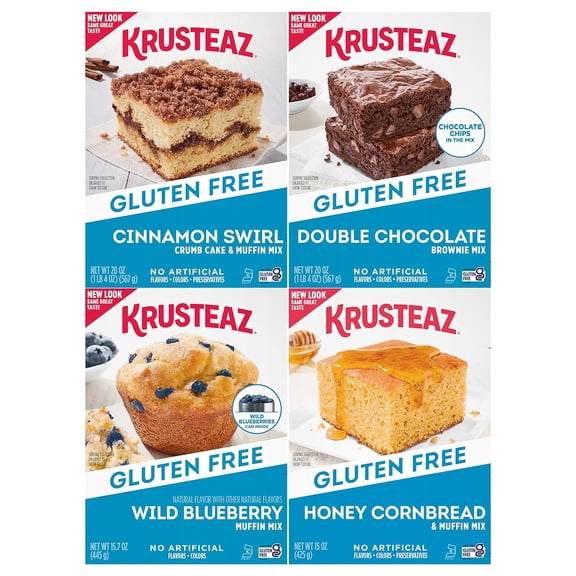 Gluten Baking Mix Variety Pack, 1 Cinnamon Swirl Cake Mix, 1 Double Chocolate Brownie Mix, 1 Wild Blueberry Mix, 1 Cornbread Mix, (4 CT)