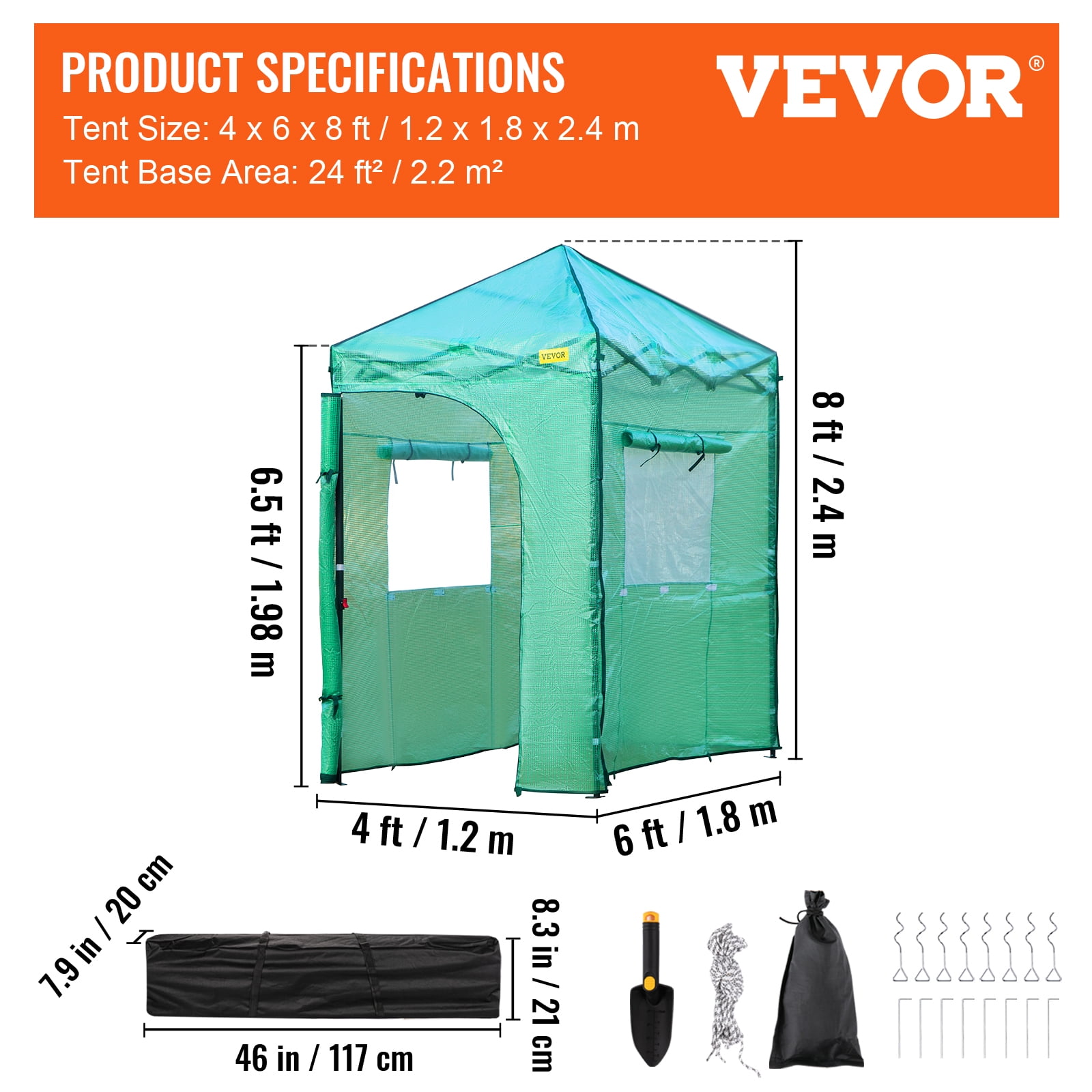  VEVOR Pop Up Greenhouse, 8 x 6 x 7.5 ft Pop-up Green House,  Set Up in Minutes, High Strength PE Cover with Doors & Windows and  Powder-Coated Steel Frame, Suitable