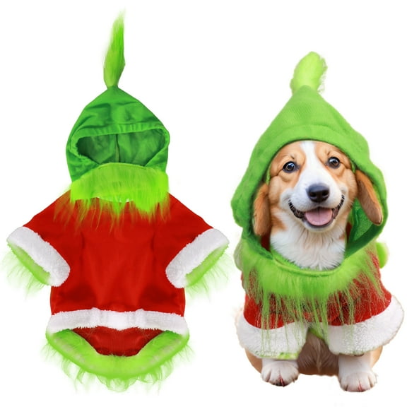PJKOBMJ Dog Christmas Outfit Holiday Pet Character Green Hoodie Shirt with Hat for Dogs and Cats Christmas Pet Clothes Cute Dog Christmas Outfit Party