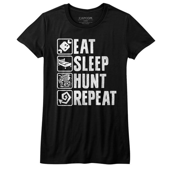 Monster Hunter Hunt Repeat Black Junior Women's T-Shirt