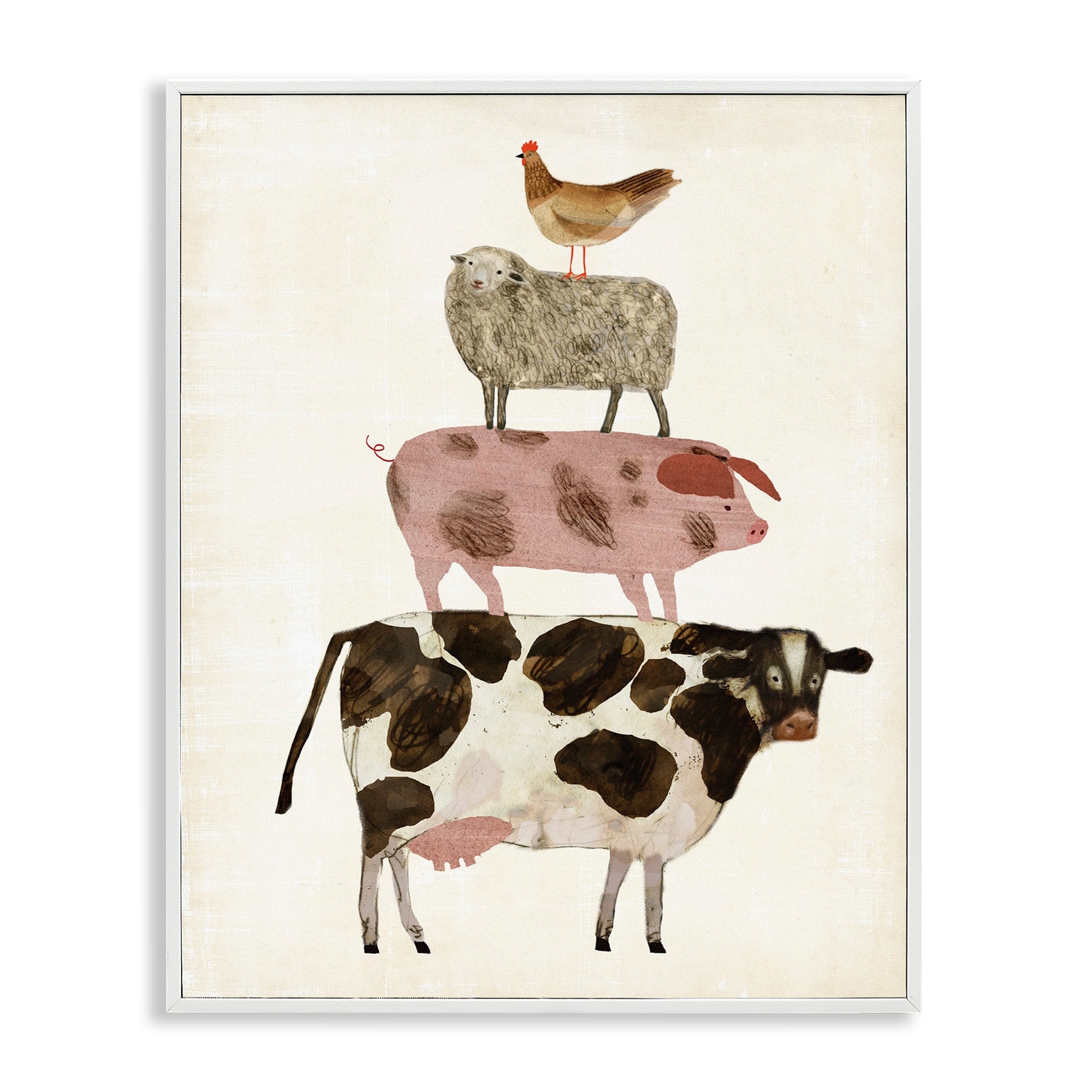 Stupell Industries Cow Sheep Pig and Chicken Barnyard Buds Stacked Farm Animals Painting Framed Art Print Wall Art, 11x14, By Victoria Borges