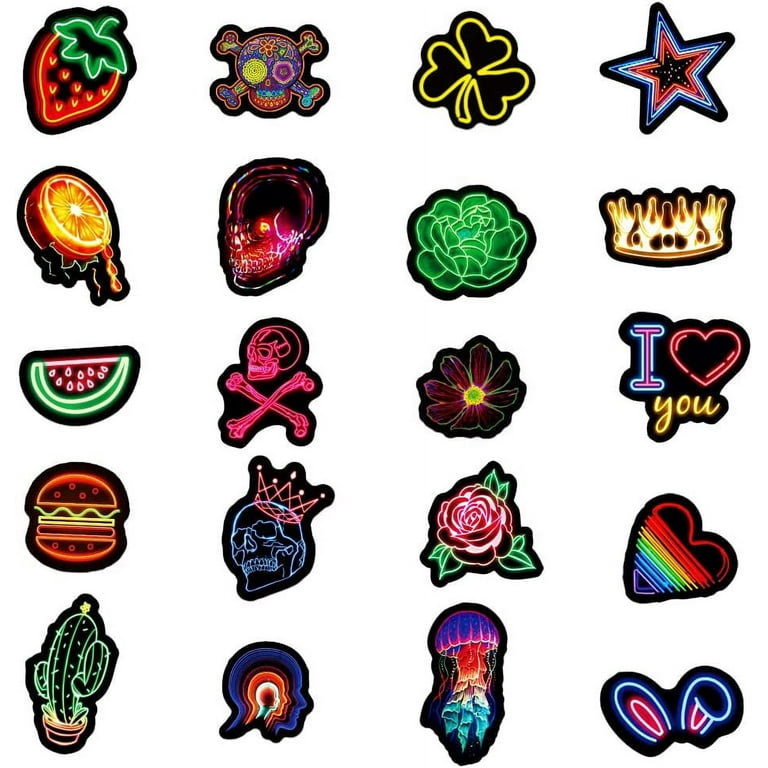 100Pcs Neon Stickers Decal, Waterproof Vinyl Stickers Pack for Bumper,  Laptop, Skateboard, Water Bottle, Luggage, Phone, Graffiti Stickers for  Adults 