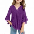 thumbnail image 6 of SERTG Girls Glitter Party Top Breathable 3/4 Sleeve V-Neck Blouse Fashion Big Kids Solid Color Spring Summer Holiday Pullover(Purple,3-4 Years), 6 of 7