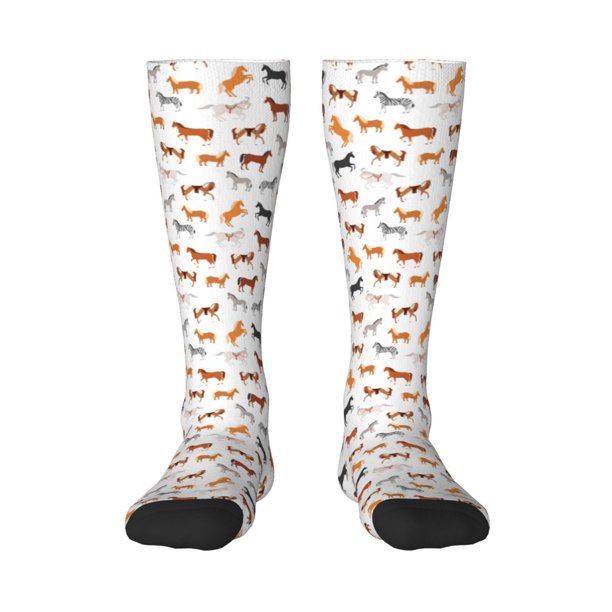 Fotbe Horses Calcetas Divertidas Estampadas para Hombre y Mujer, Calcetas de Algodón hasta la Rodilla para Caminar, Correr, Enfermería y Embarazo