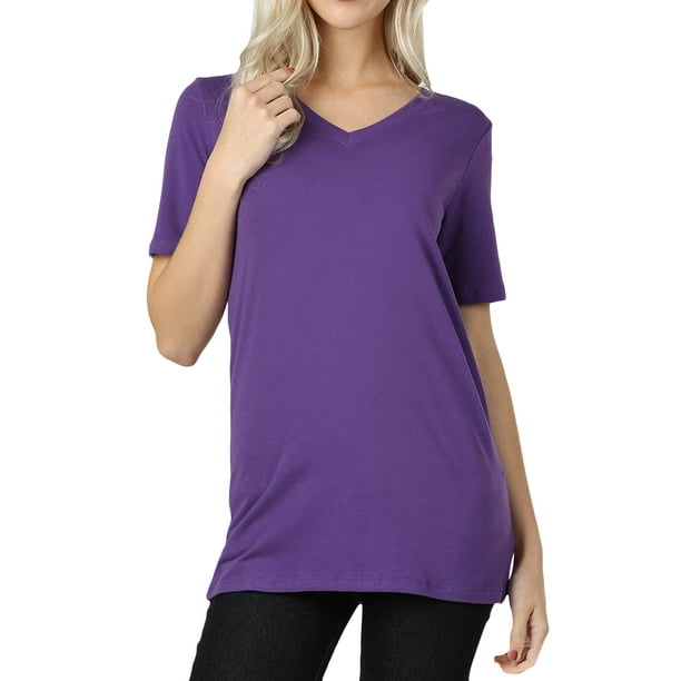 TheLovely - Women & Plus Size Cotton V-Neck Short Sleeve Casual Basic ...