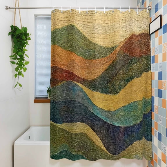 Shower Curtain,Mountain Abstract Geometric Waterproof Fabric Bath Curtains with Hooks Retro Style Washable Bathroom Shower Curtains for Home Hotel Decor,36x72 Inch