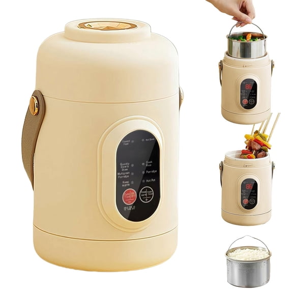 Beige 500W Mini Slow Cooker with Ceramic Glaze Inner, 12-Hour Reservation Multi-Function Pot for Porridge and Soup, US Plug