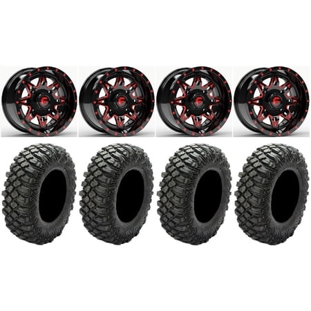 Fuel Lethal Red 15 Wheels 33 Crawler XR Tires Kawasaki Mule Pro FXT