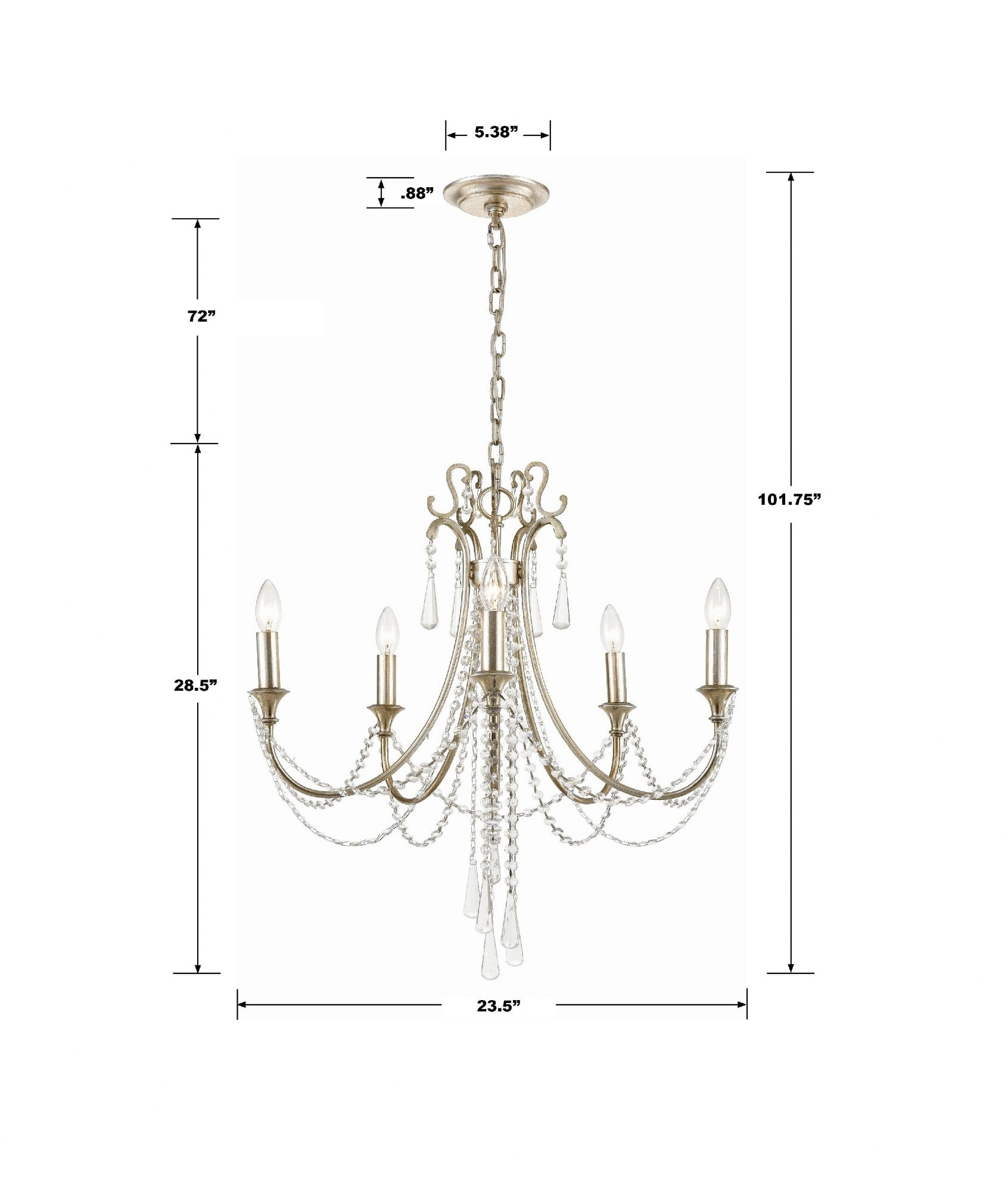ARC-1905-SA-CL-MWP Crystorama Lighting Arcadia - 5 Light Chandelier-Hand Cut Crystal Type-Antique Silver Finish   -Traditional Installation