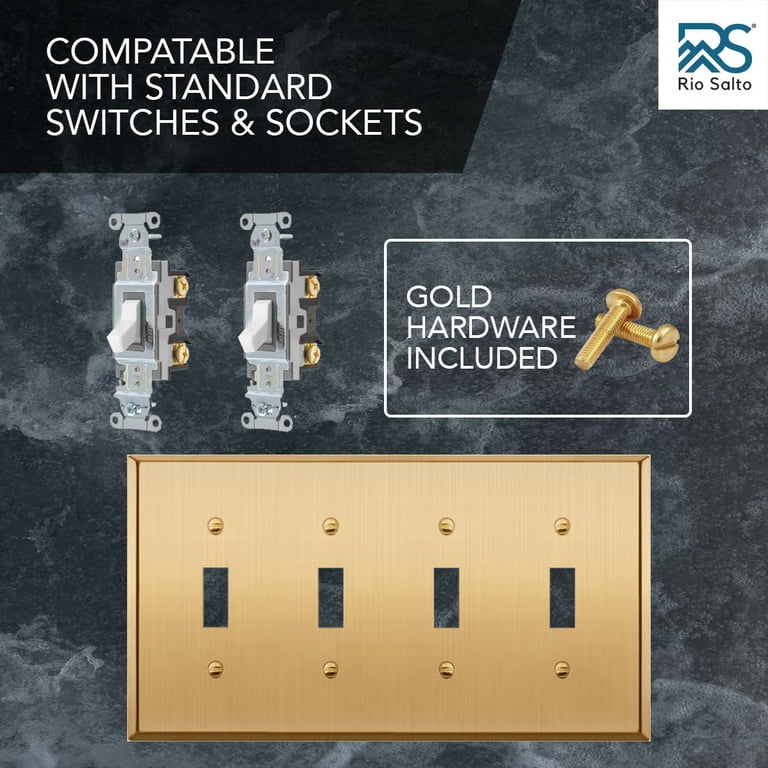 86x86mm Toggle Light Rocker Switch – Gold Brass Plate, 1/2 Way Wall Switch, Handcrafted For Interior Decor