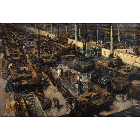 24"x36" Gallery Poster, Churchill tanks on a factory production line 1939 by terence cuneo