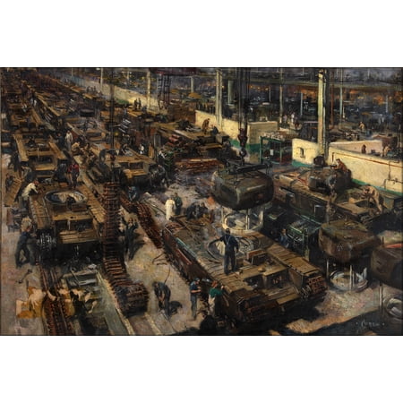 24"x36" Gallery Poster, Churchill tanks on a factory production line 1939 by terence cuneo