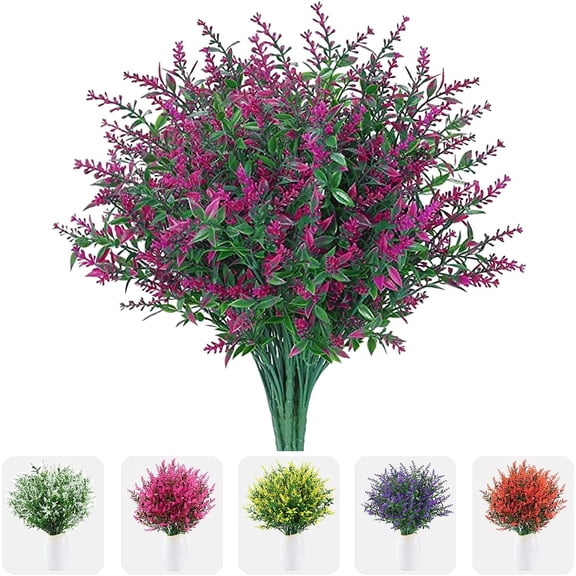 Sinhoon 12 Bundles Artificial Flowers Fake Lavender Flower UV Resistant Shrubs Plastic Plants for Outdoor Indoor Home Garden Porch Wedding Party Decor (Fuchsia)