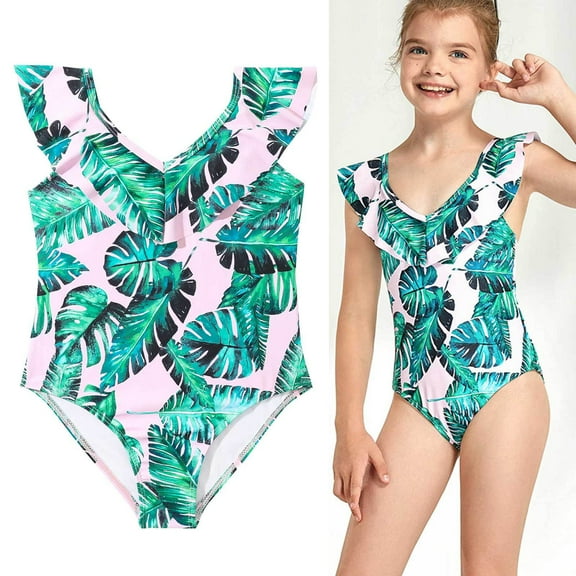 uublik Girls' Swimsuit One Piece Beach Bathing Suit for Girls Cute Kids Swimwear, Sizes 8-14
