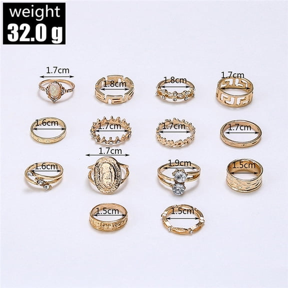 Womens Elegant Opal Ring Set with Micro Diamond Alloy Rings European Design Round Electroplated Finish Temperament Jewelry 14 Piece Set