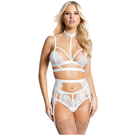 

Women s 3 Piece Floral Lace Lingerie Set With Garter Belts Sexy Bra And Panty