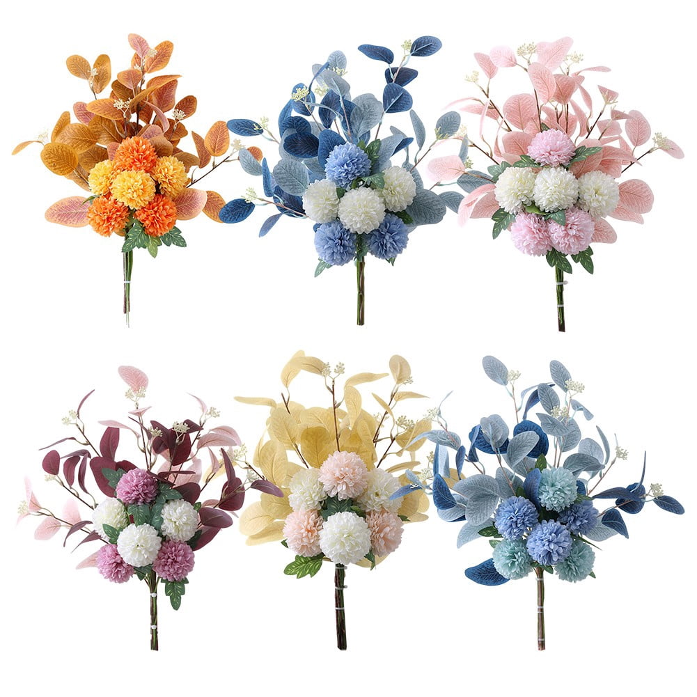 18.5 inch Artificial Hydrangea Eucalyptus Leaves Large Real Touch Flowers Artificial Flowers Dry Flowers Outdoor Wedding Christmas Party Living Room Table Decoration (White+Blue)