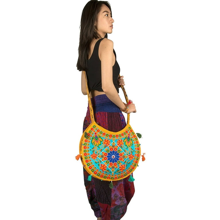 Floral Colorful Shoulder Bag Crossbody Hobo Satchel Hippie Boho Female  Yellow Tribe Azure Fair Trade Everyday