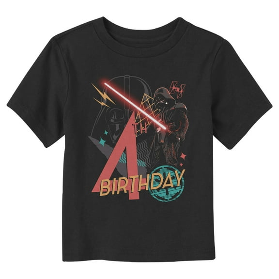 Toddler's Star Wars Darth Vader 4th Birthday Abstract Background Graphic Tee Black 2T