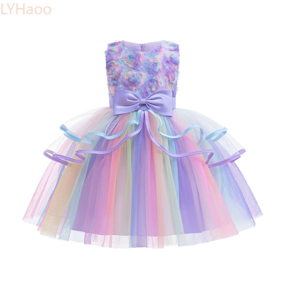 LYHaoo Girls' Dress Princess Dress Gradient Color Mesh Pompa Dour Dress,Dresses for Girls Sizes 4-5 Years Purple