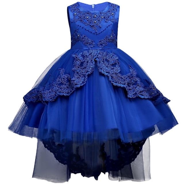 Ropa para niños Vestido para niñas Vestido de princesa Vestido de encaje bordado para niñas Vestido de cola para niñas de flores