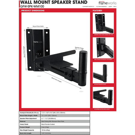 Gator Frameworks - Wall Mount Speaker Stands - Black
