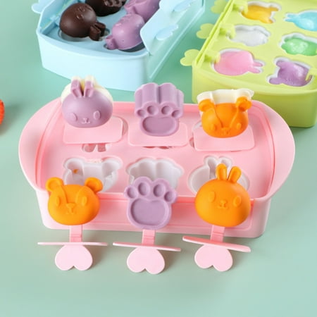 

EIALIVE Ice Cube Mold Silicone Popsicle Cute Cartoon Animal Bunny Bear Reusable Cake Cheese Set With Lid And Sticks Easy Release