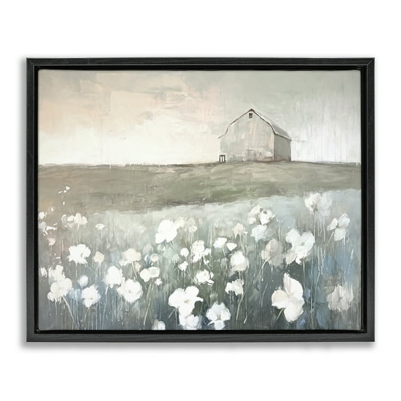 Stupell Industries Peaceful Floral Pasture Landscape Painting Black Floater Framed Canvas Art Print Wall Art, 21 x 17
