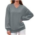thumbnail image 2 of Sevevn Women's V Neck Long Sleeve Sweatshirt Loose Oversized Puff Cuff Casual Pullover Top Gray M, 2 of 6
