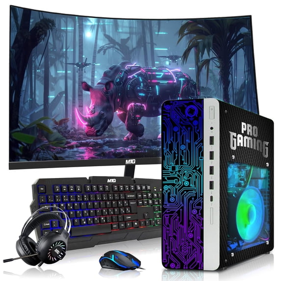 Restored HP G4 Gaming Desktop Computer PC Carbon Black Intel i5,16GB RAM,256GB SSD OS + 2x500GB HDD,32 Inch Curve Monitor,GT 730 Graphics,RGB KBM with AI Copilot,WiFi,RGB Headphone,Windows 11 (Refurbished)